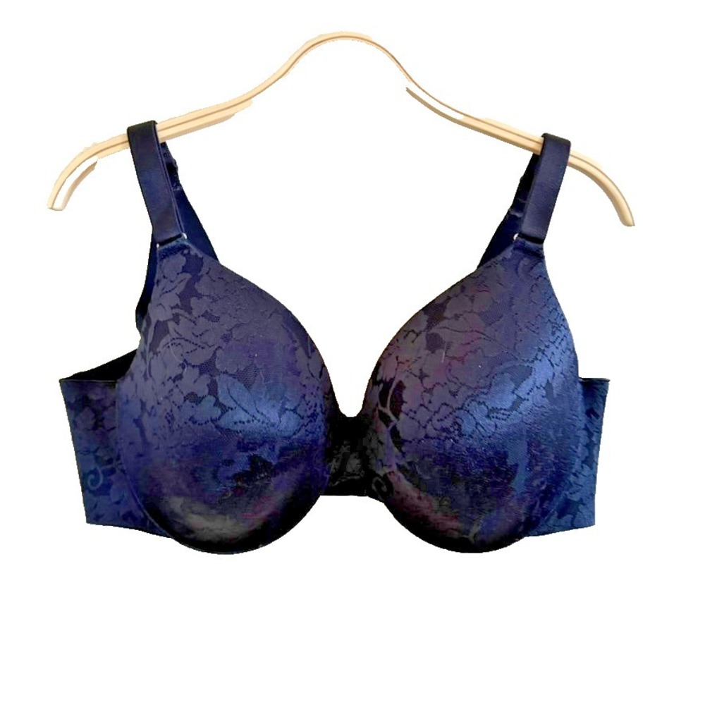 Soma Black Bra Adjustable Size 42D Everday‎ Wear Classic Floral Satin Pattern